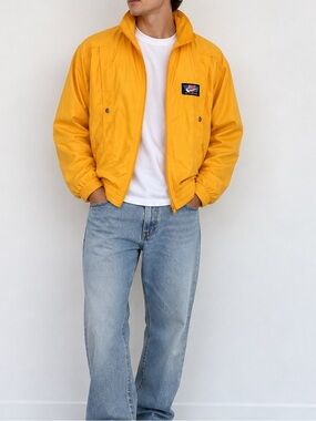 Vintage 90s Nike Athletics Yellow Windbreaker Jacket Nike Champion Size L